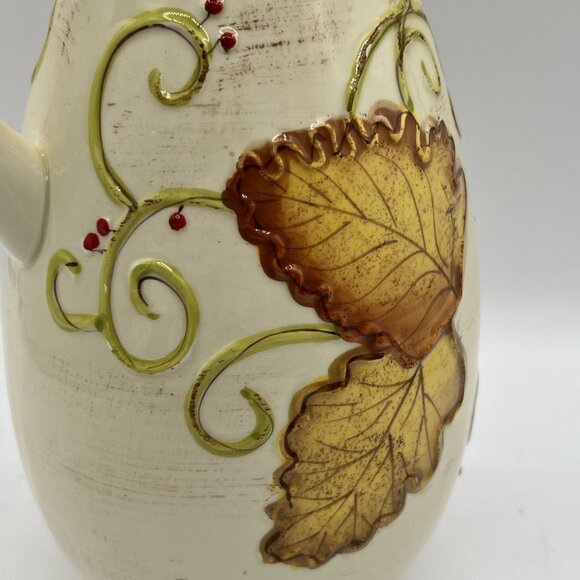 Laurie Gates Ware Decorative Useful Ceramic Pitcher 3D Autumn Leaf Fall Design - Picture 5 of 10